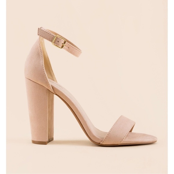 NIB Qupid Nude Suede PU Block Heel with Ankle Strap, Style Cashmere 01 - Sz 10 - Picture 6 of 10